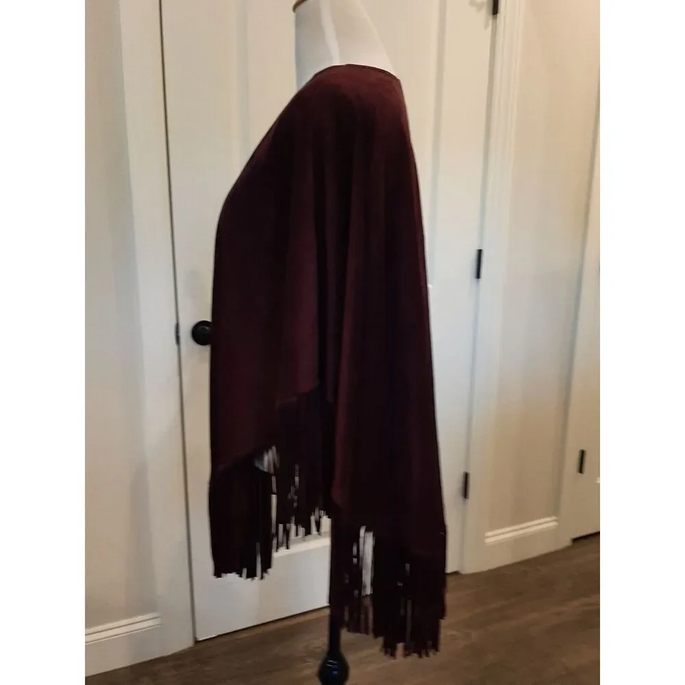 WHBM Cabernet Fringe Cape Poncho NWT One Size Boho Western